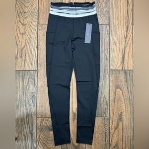 Mono B Black Leggings with Silver and White Mesh‎ Stripes